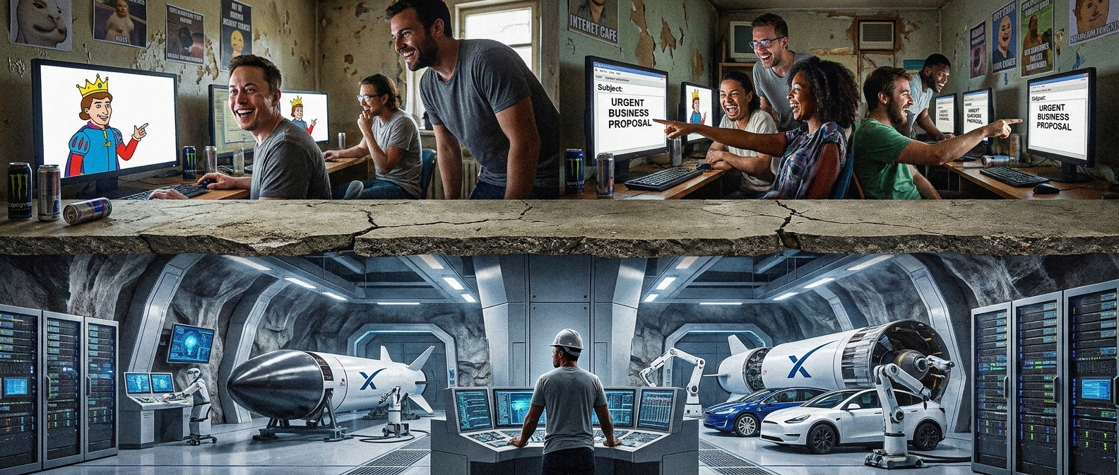 People joking online while engineers build rockets underground.